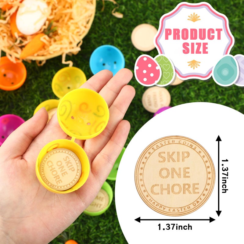 CypherX Easter Egg Fillers- Wooden Easter Bunny Coins, Easter Prizes Stuffers Coins, Family Night Tokens, 24 Redeemable Reward Tokens+6 Blank DIY Tokens, Unique Family Easter Egg Hunt Activities - Image 2