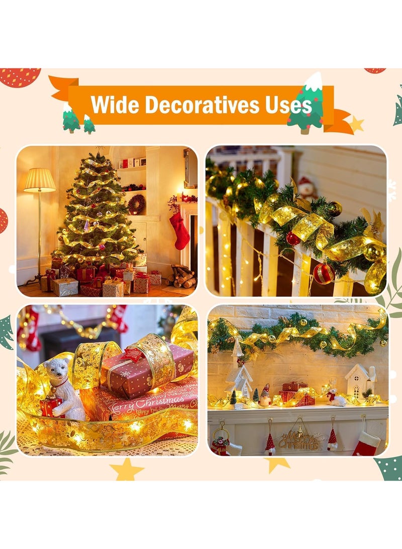 AUTOYSUR 32ft Christmas String Lights for Tree, Christmas Tree Ribbon with 100 LED Lights, Christmas Tree Ribbon Lights for Xmas Tree New Year Wedding Party Decor (Gold) - Image 3
