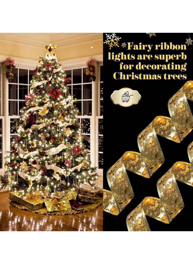 AUTOYSUR 32ft Christmas String Lights for Tree, Christmas Tree Ribbon with 100 LED Lights, Christmas Tree Ribbon Lights for Xmas Tree New Year Wedding Party Decor (Gold) - Image 5