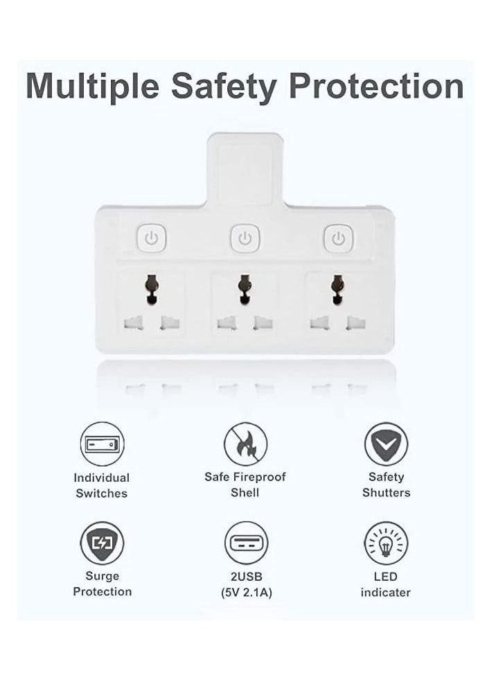TYCOM Power Adapter Multi Plug Extension Extender Wall Charger Socket 3 Way Multiple Electrical Outlet Adaptor Charging Station for Home Office (3 Way)  - Image 3