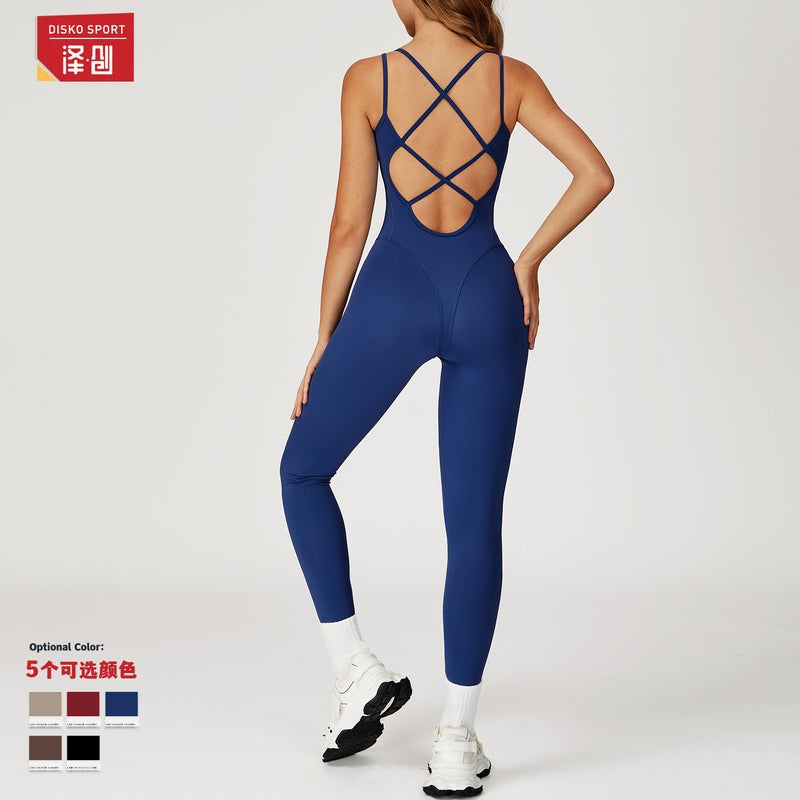 Ze Chuang Nude Sensation Jumpsuit With Cross Back Design, Integrated Slim Fit Yoga Wear For Outdoor Running And Fitness 4509 - Image 3