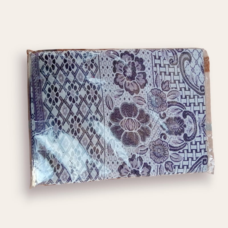 Luxury Winter Coverlet, Floral And Geometric Pattern, Blue And Navy, Single Size - Image 1