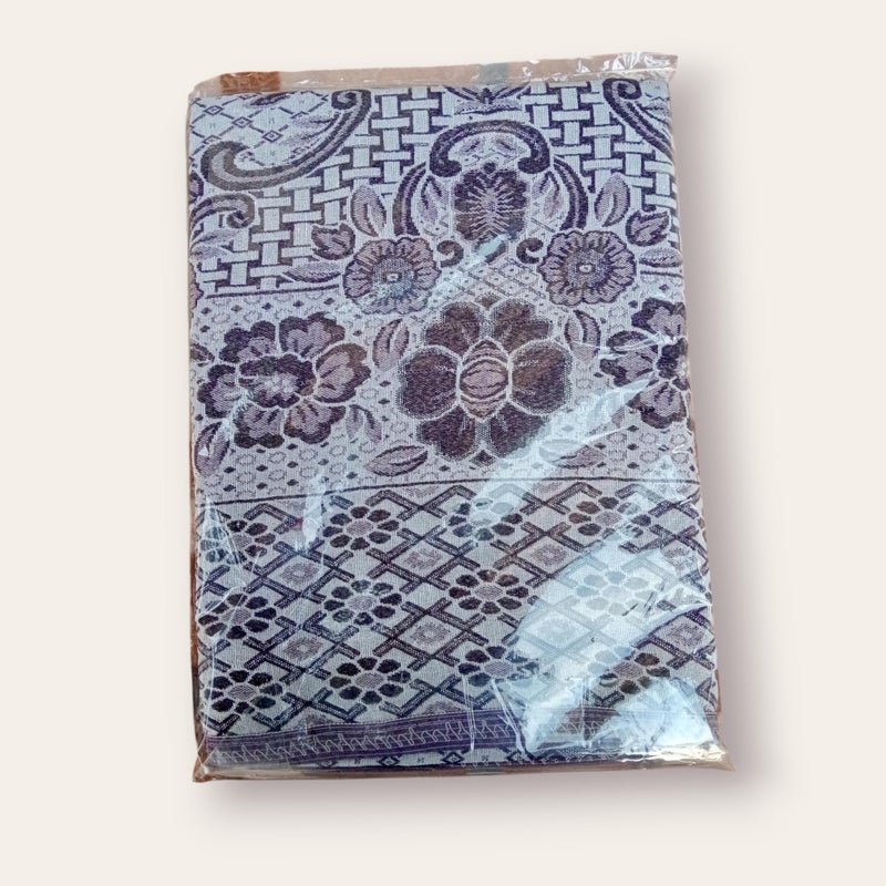 Luxury Winter Coverlet, Floral And Geometric Pattern, Blue And Navy, Single Size - Image 2
