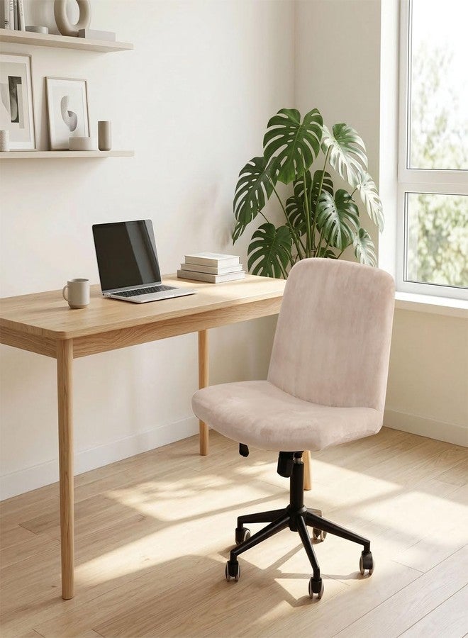 NICEEC Criss Cross Chair Cover Armless Office Dorm Desk Chair Cover Vanity Chair Covers Computer Mid Back Wide Seat Chair Without Arms Protector Spandex Stretch Slipcover Beige - Image 2