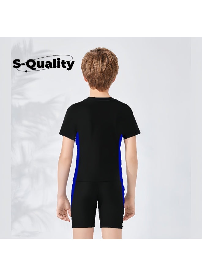 S-Quality 2 Piece Boys Swimsuit Swimming Trunks Set Toddler Kids Training Quick Dry Swimwear Children Short Sleeves Clothing Beachwear Split Bathing Suit for Summer Black - Image 5