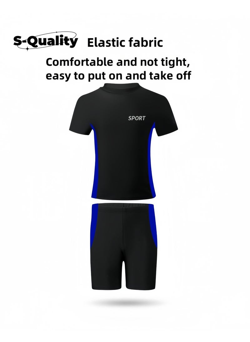 S-Quality 2 Piece Boys Swimsuit Swimming Trunks Set Toddler Kids Training Quick Dry Swimwear Children Short Sleeves Clothing Beachwear Split Bathing Suit for Summer Black - Image 5