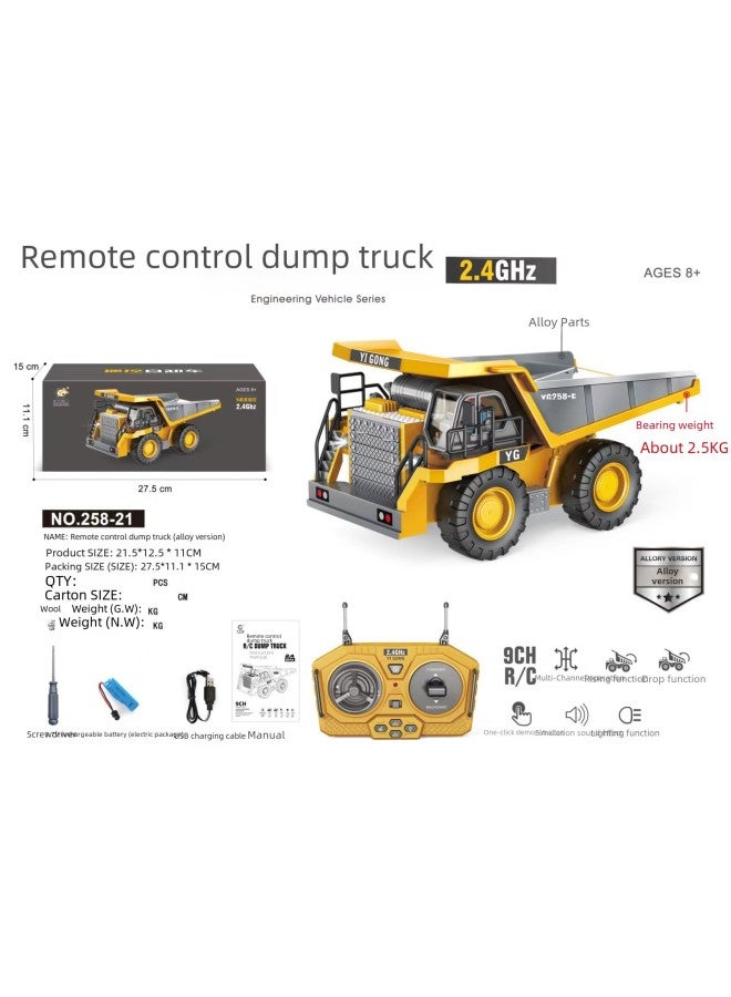 Large 2.4g Alloy Remote Control Excavator Self-dumping Truck Toy Engineering Tank Plaything Bulldozer-Color:258-21 Alloy 9-way Dump Truck-White (Remote Control) - Image 5
