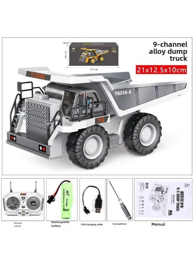 Large 2.4g Alloy Remote Control Excavator Self-dumping Truck Toy Engineering Tank Plaything Bulldozer-Color:258-21 Alloy 9-way Dump Truck-White (Remote Control) - Image 1