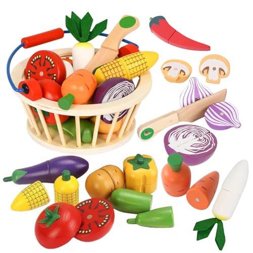 Smartwo Wooden Vegetable Toys for ChildrenPretend Play Food Set for Kid Magnetic Cutting Kitchen Toy with Picnic BasketBaby Dinette Accessories for Toddlers Store GroceryGift for Girl Boy - Image 1