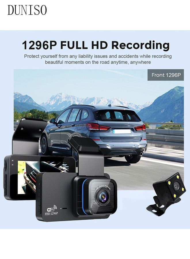 DUNISO Dash Cam Front Rear, Dash Cam 2K 1296P WiFi Car Camera with IPS Screen, Built-in Wi-Fi GPS, Night Vision, 170°Wide Angle, WDR, 24 Hours Parking Monitor, Loop Recording - Image 4
