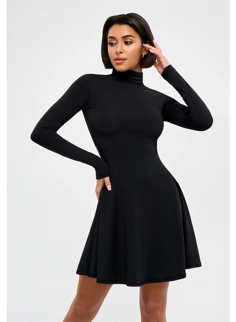 Bona Fide Bona Fide Elegant Long Sleeve Casual Dress for Women – A-Line Mini Dress with High Neck