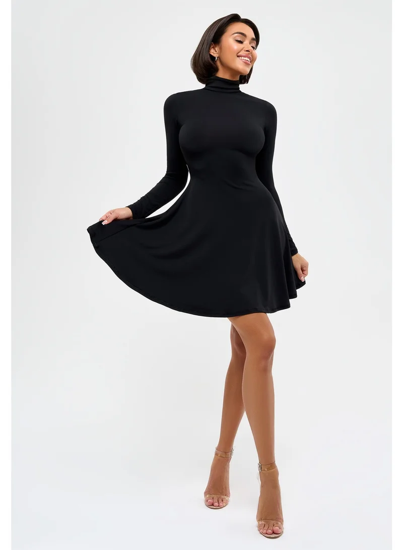 Bona Fide Elegant Long Sleeve Casual Dress for Women – A-Line Mini Dress with High Neck