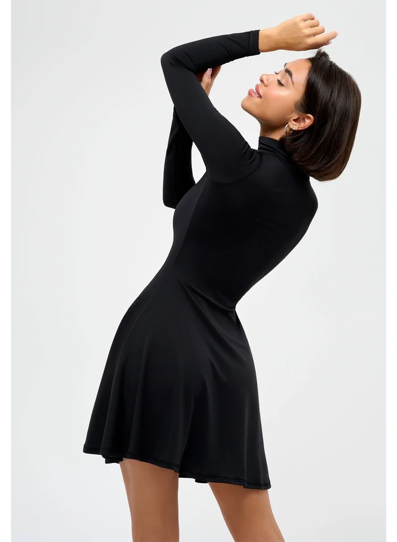 Bona Fide Bona Fide Elegant Long Sleeve Casual Dress for Women – A-Line Mini Dress with High Neck