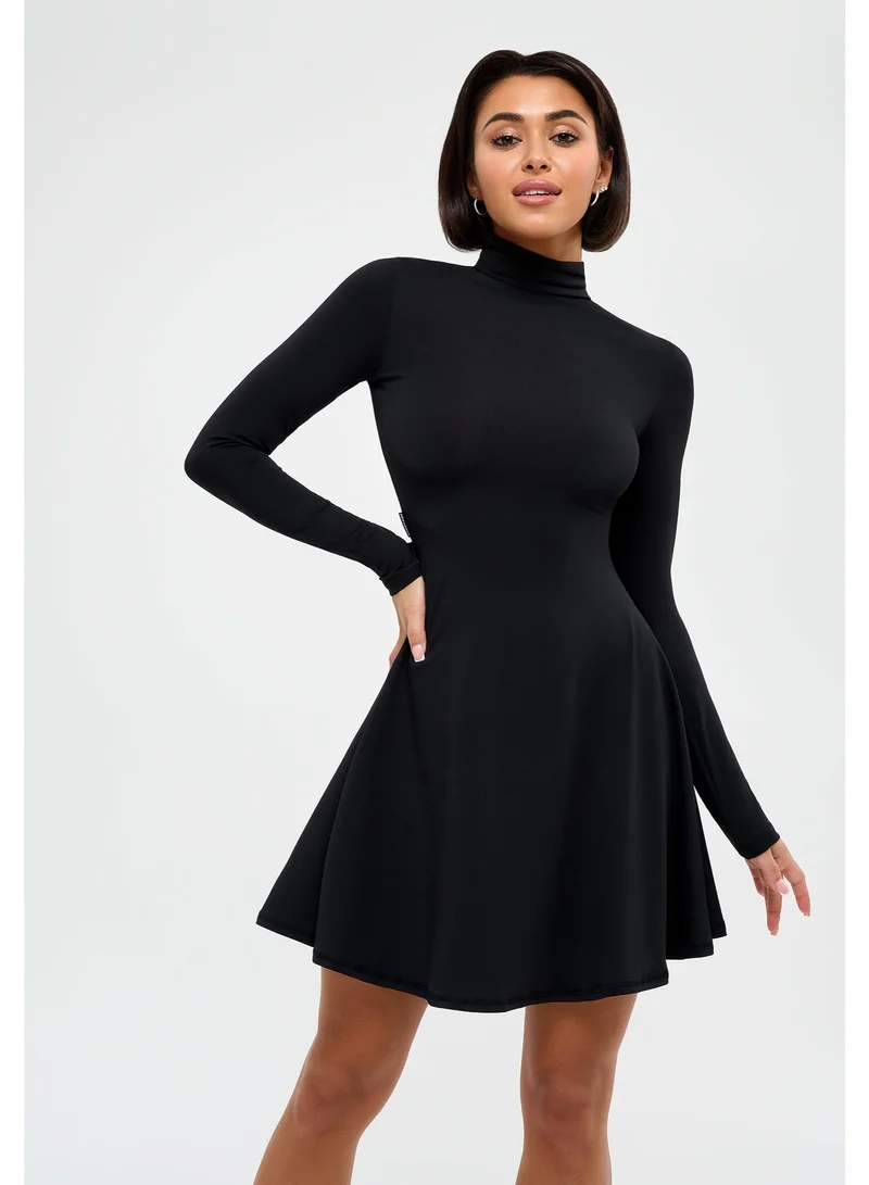 Bona Fide Bona Fide Elegant Long Sleeve Casual Dress for Women – A-Line Mini Dress with High Neck