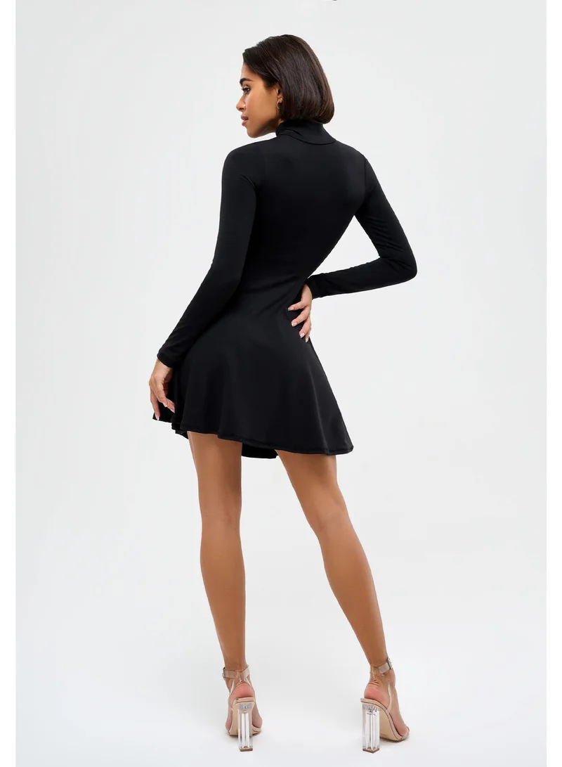 Bona Fide Bona Fide Elegant Long Sleeve Casual Dress for Women – A-Line Mini Dress with High Neck