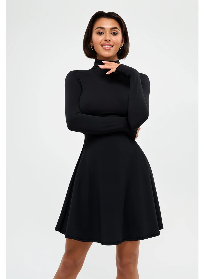 Bona Fide Bona Fide Elegant Long Sleeve Casual Dress for Women – A-Line Mini Dress with High Neck