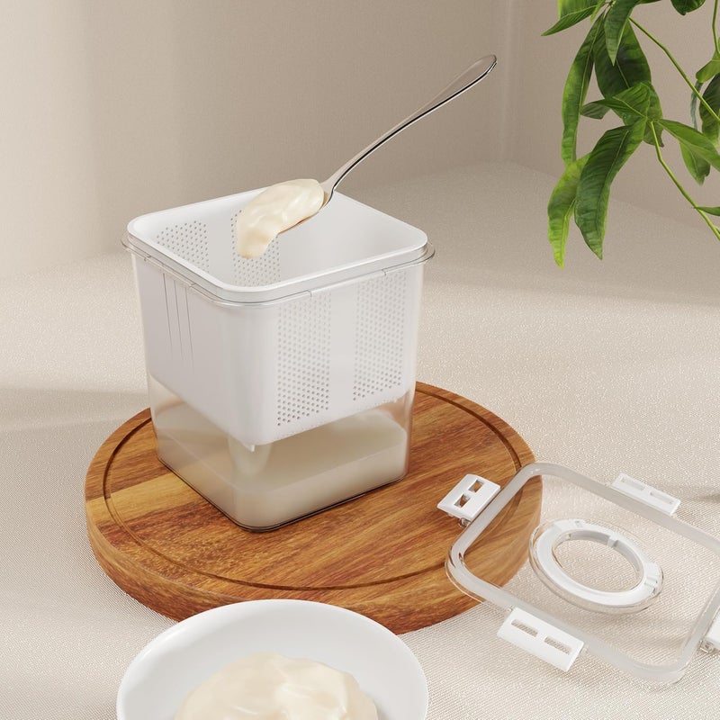 MEDALLIX صانع الزبادي والجبن اليوناني 2100 مل | مصفاة شبكية دقيقة مع غطاء | فلتر زبادي متعدد الوظائف للزبادي المنزلي، الجبن، البانير والمزيد | مصفاة جبن خالية من BPA - Image 3