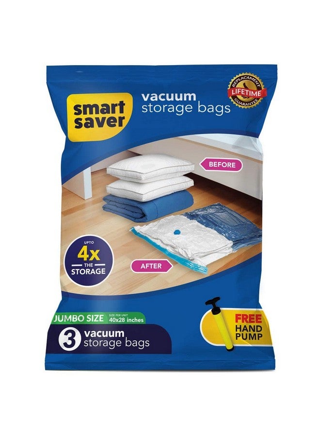 Smart Saver أكياس فراغ ذكية 3 عملاقة للسفر، أكياس تخزين مضغوطة، أكياس ختم فراغ، أكياس مضغوطة محكمة الإغلاق قابلة لإعادة الاستخدام مع مضخة يد (70X100 سم، بلاستيك) - أزرق - Image 1
