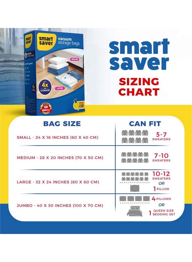 Smart Saver أكياس فراغ ذكية 3 عملاقة للسفر، أكياس تخزين مضغوطة، أكياس ختم فراغ، أكياس مضغوطة محكمة الإغلاق قابلة لإعادة الاستخدام مع مضخة يد (70X100 سم، بلاستيك) - أزرق - Image 4