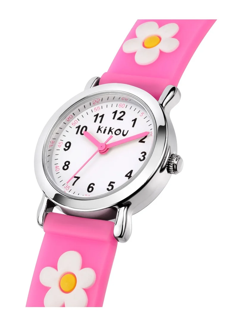 Kikou Mignon Kids Analog Watch for Boys & Girls - White Dial, 26mm Round Case, Pink Polyurethane Strap, Quartz, 30M Water Resistant - R4551102503