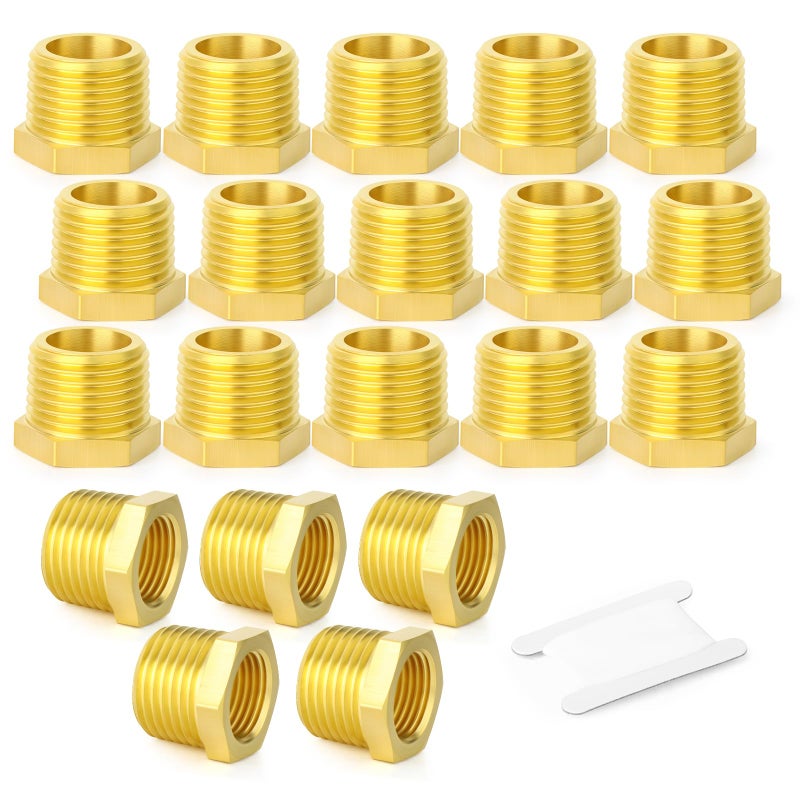 GASHER 20Pcs Brass Reducer Hex Bushing 38 NPT Male x 14 NPT Female Brass Threaded Pipe Fitting - Image 2