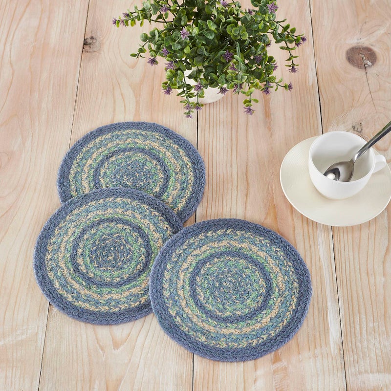 VHC Brands Jolie Jute Trivet 3 Piece Set Farmhouse Table Decor Country Kitchen Dining Room Coffee Table 8 inch Round 3 Pcs