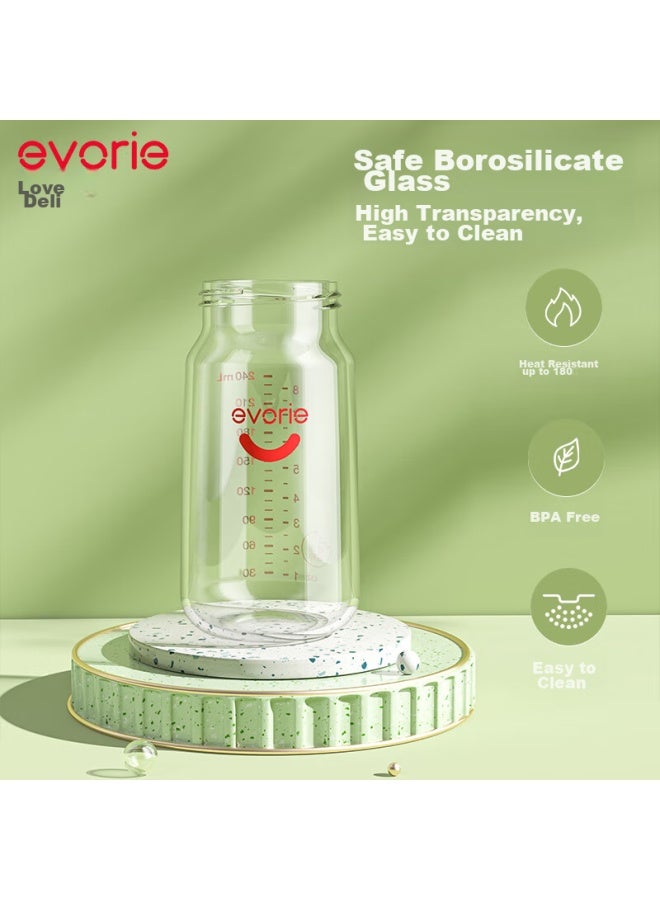Evorie Glass Baby Bottle, Wide Neck With Protective Sleeve And Handle, Infant Bottle 240ml - Image 2