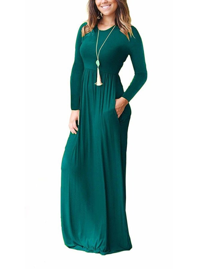 AUSELILY Women's Long Sleeve Dress Loose Plain Long Casual Maxi Dresses with Pockets 2025 New, 01-dark Green, M - Image 2