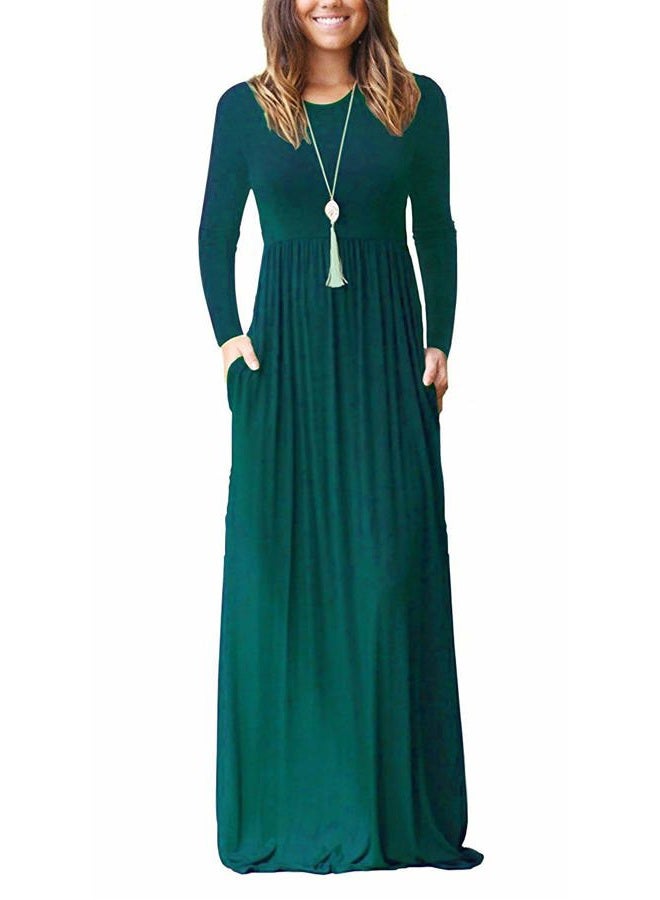 AUSELILY Women's Long Sleeve Dress Loose Plain Long Casual Maxi Dresses with Pockets 2025 New, 01-dark Green, M - Image 1