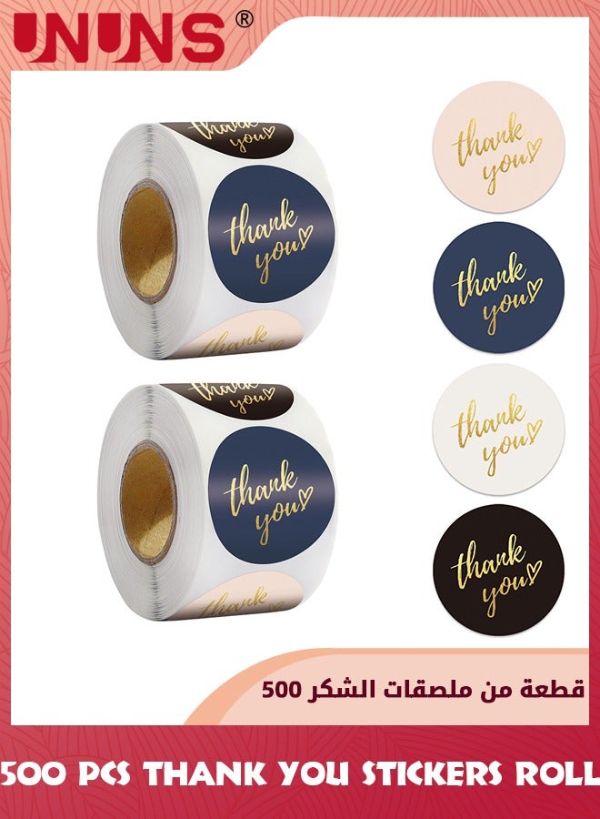 UNUNS Thank You Stickers Roll,2 Roll 1.5 Inch Thank You Stickers Labels,1000 Pcs Waterproof Round Stickers Labels,Thank You For Coming Stickers,Envelope Seals,Birthday,Party Gift Wrap Bag,4 Colors - Image 1