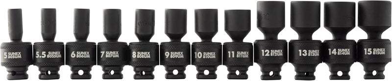 Sunex 1814 1/4 Inch Drive Universal Impact Socket Set - 12-Piece Metric Set (5mm - 15mm) with Cr-Mo Steel Construction - Image 2