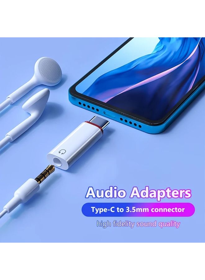 موصل USB-C إلى مقبس سماعة 3.5 ملم مع موصل DAC يدعم المكالمات الصوتية والميكروفونات متوافق مع الهواتف الذكية والأجهزة من نوع Type-C تصميم أنيق باللون الأبيض موصل متين - Image 1