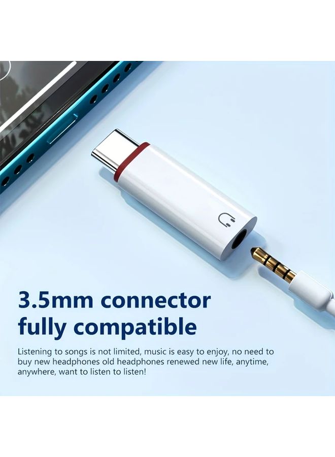 موصل USB-C إلى مقبس سماعة 3.5 ملم مع موصل DAC يدعم المكالمات الصوتية والميكروفونات متوافق مع الهواتف الذكية والأجهزة من نوع Type-C تصميم أنيق باللون الأبيض موصل متين - Image 2