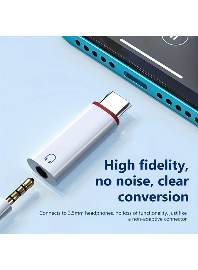 موصل USB-C إلى مقبس سماعة 3.5 ملم مع موصل DAC يدعم المكالمات الصوتية والميكروفونات متوافق مع الهواتف الذكية والأجهزة من نوع Type-C تصميم أنيق باللون الأبيض موصل متين - Image 4