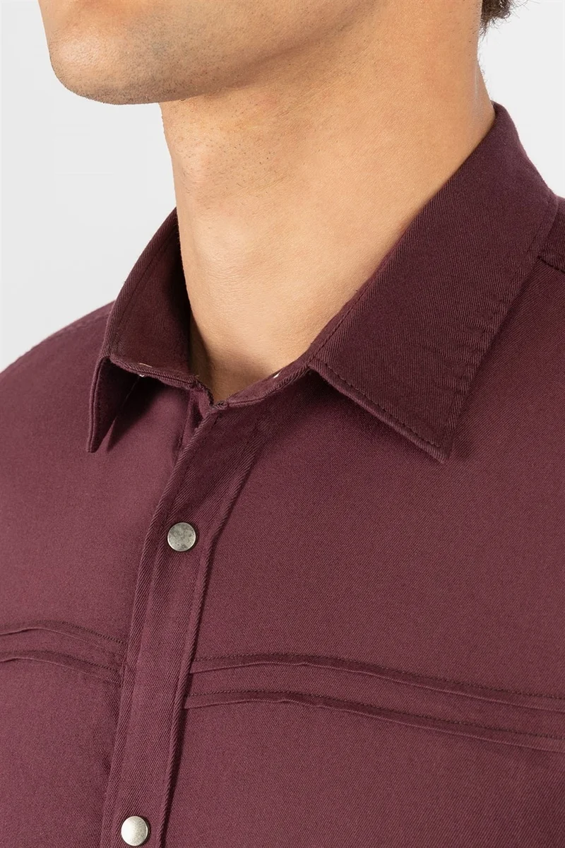 تودورس Slim Fit Long Sleeve Metal Button Denim Men's Shirt