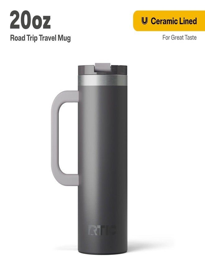 RTIC 20oz Road Trip Travel Mug with Lid and Handle, Insulated, Stainless Steel, Metal, Double Wall Vacuum-Insulation, Ceramic Lined, Portable Coffee, Tea Cup for Hot and Cold Drink, Graphite - Image 2