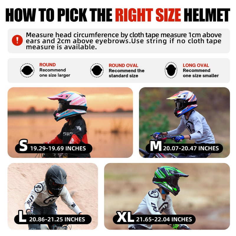 Roozo Kids Dirt Bike Helmets Youth Motorcycle Helmet, Kids Motorcycle Full Face Helmet for Off-Road, ATV, UTV, Street Riding with Goggles Gloves, DOT Approved - Image 2