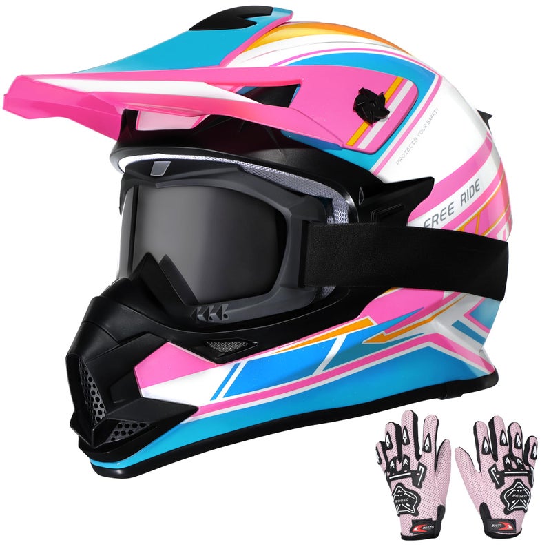 Roozo Kids Dirt Bike Helmets Youth Motorcycle Helmet, Kids Motorcycle Full Face Helmet for Off-Road, ATV, UTV, Street Riding with Goggles Gloves, DOT Approved - Image 1