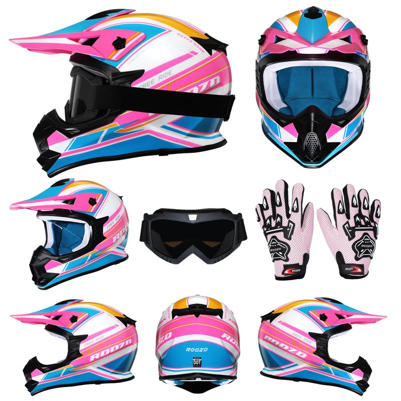 Roozo Kids Dirt Bike Helmets Youth Motorcycle Helmet, Kids Motorcycle Full Face Helmet for Off-Road, ATV, UTV, Street Riding with Goggles Gloves, DOT Approved - Image 3