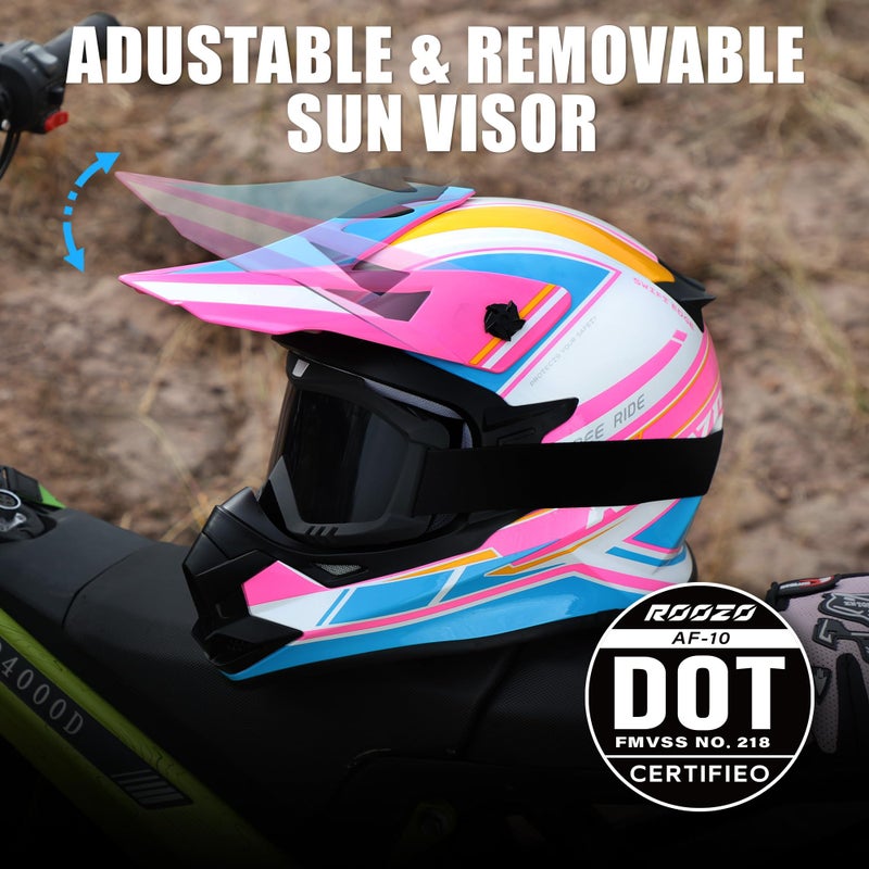 Roozo Kids Dirt Bike Helmets Youth Motorcycle Helmet, Kids Motorcycle Full Face Helmet for Off-Road, ATV, UTV, Street Riding with Goggles Gloves, DOT Approved - Image 4
