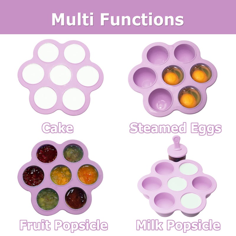 XoYoZo Silicone Popsicle Molds 7-cavity DIY Ice Pop Mold with Colorful Sticks For egg biting ice cream molds storage containers non stick cake molds (Purple) - Image 4