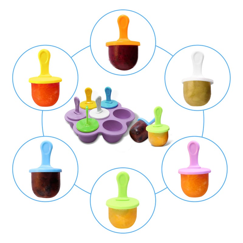 XoYoZo Silicone Popsicle Molds 7-cavity DIY Ice Pop Mold with Colorful Sticks For egg biting ice cream molds storage containers non stick cake molds (Purple) - Image 2