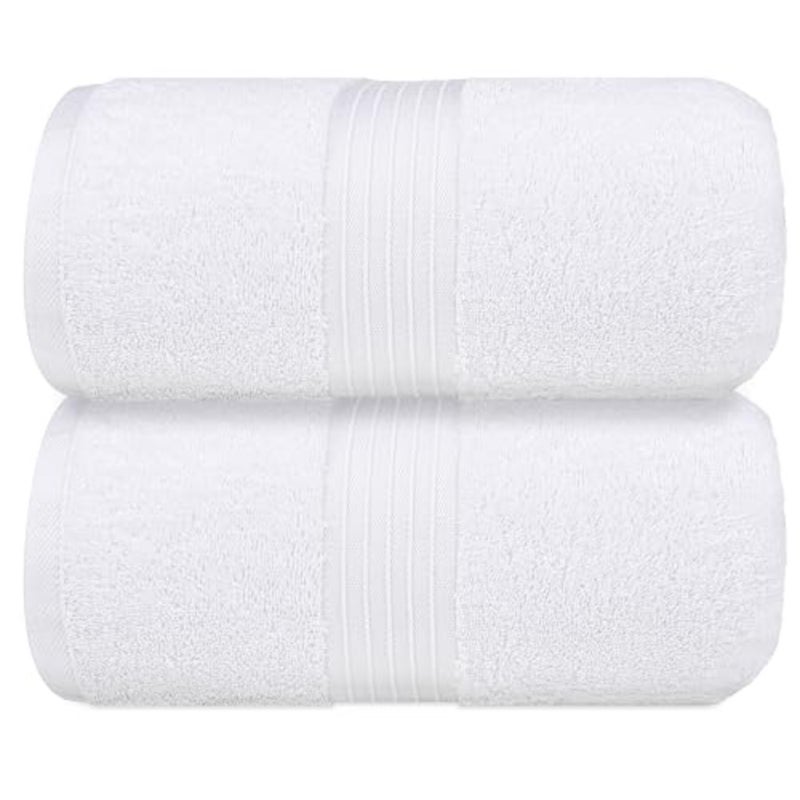Bath Towel Set 4 Pack, 70 X 140 cm - 600 GSM 100% Combed Cotton Quick Drying Highly Absorbent Thick Bathroom Towels - Soft Hotel Quality for Bath and Spa (White, Bath Sheet 2 Pack) - Image 3
