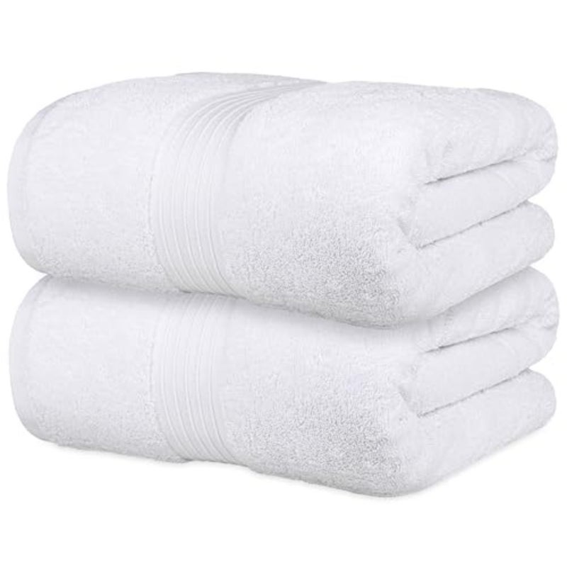 Bath Towel Set 4 Pack, 70 X 140 cm - 600 GSM 100% Combed Cotton Quick Drying Highly Absorbent Thick Bathroom Towels - Soft Hotel Quality for Bath and Spa (White, Bath Sheet 2 Pack) - Image 2
