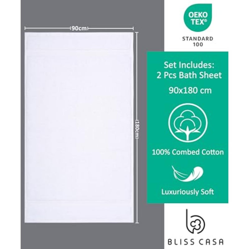 Bath Towel Set 4 Pack, 70 X 140 cm - 600 GSM 100% Combed Cotton Quick Drying Highly Absorbent Thick Bathroom Towels - Soft Hotel Quality for Bath and Spa (White, Bath Sheet 2 Pack) - Image 4