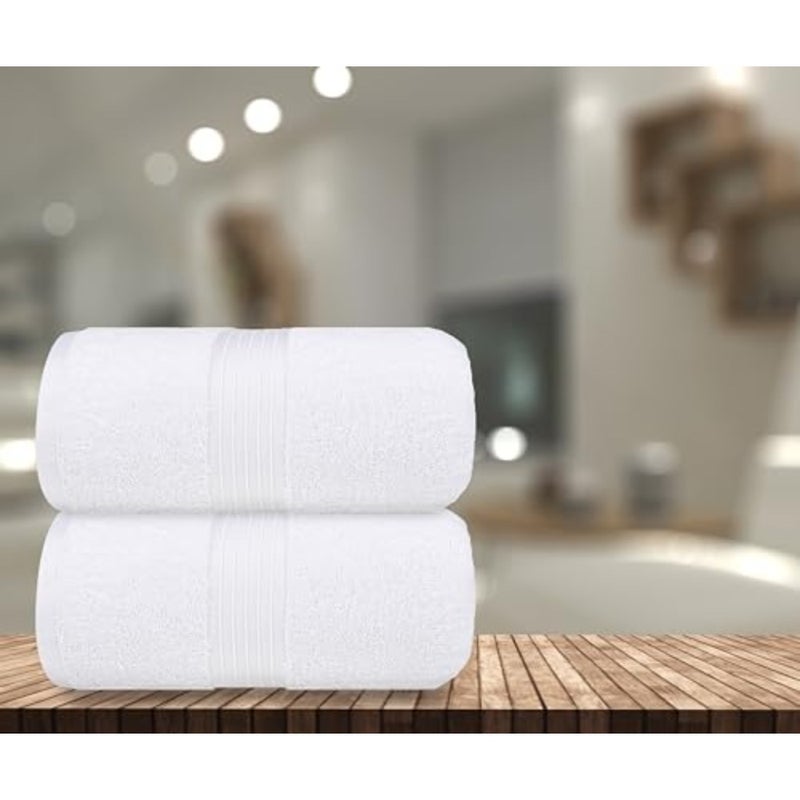 Bath Towel Set 4 Pack, 70 X 140 cm - 600 GSM 100% Combed Cotton Quick Drying Highly Absorbent Thick Bathroom Towels - Soft Hotel Quality for Bath and Spa (White, Bath Sheet 2 Pack) - Image 5