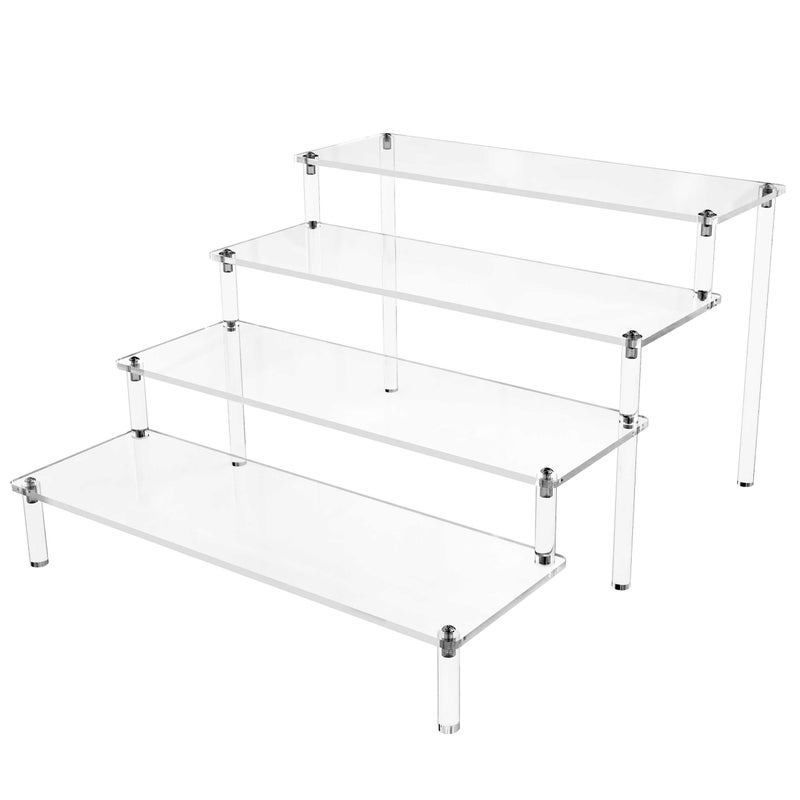 Hmdivor Acrylic Risers for Display 1 Pack 4 Tier Acrylic Display Risers Perfume Stand Clear Cupcake Stand Holder for Perfume Figures Cupcake Dessert 12 IN
