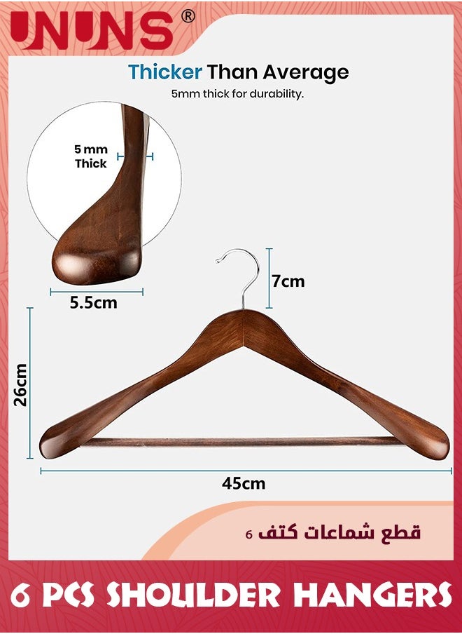 UNUNS - Wide Shoulder Wooden Hangers,6 Pcs 100% Solid Wooden Clothes Hanger With Non Slip Pants Bar,Smooth Finish 360° Swivel Hook Wood Suit Hanger Heavy Coat Hangers For Closet Dress Jacket,Vintage - Image 1