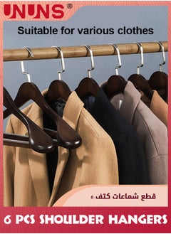 UNUNS Wide Shoulder Wooden Hangers,6 Pcs 100% Solid Wooden Clothes Hanger With Non Slip Pants Bar,Smooth Finish 360° Swivel Hook Wood Suit Hanger Heavy Coat Hangers For Closet Dress Jacket,Vintage  - Image 4