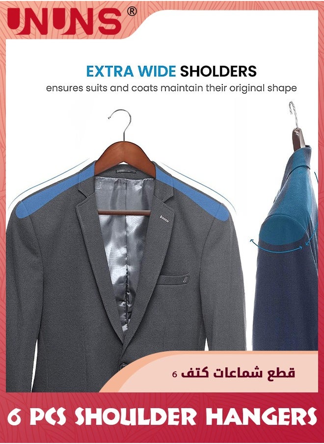 UNUNS - Wide Shoulder Wooden Hangers,6 Pcs 100% Solid Wooden Clothes Hanger With Non Slip Pants Bar,Smooth Finish 360° Swivel Hook Wood Suit Hanger Heavy Coat Hangers For Closet Dress Jacket,Vintage - Image 1